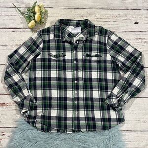 The Shirt by Rochelle Behrens Plaid Button-Down Black, White, Green